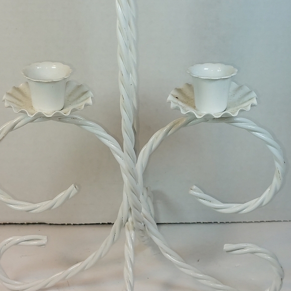 Vintage Home Interiors White Metal Twisted Rope Candle Holder - Picture 1 of 7